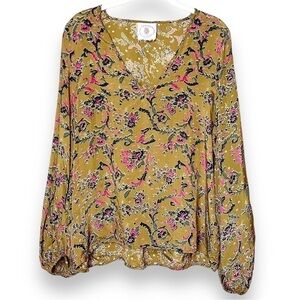 Muche &‎ Muchette lightweight floral blouse top mustard gold boho long sleeve